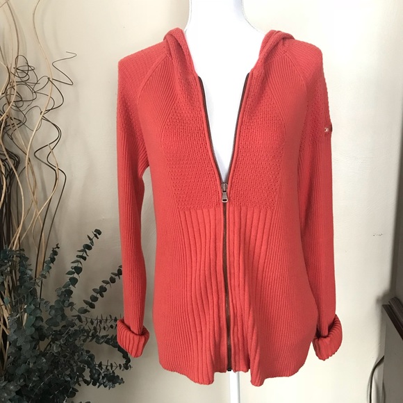 Calvin Klein Sweater XL Full Zip Hooded Knit Burnt Orange Cotton - Picture 5 of 10